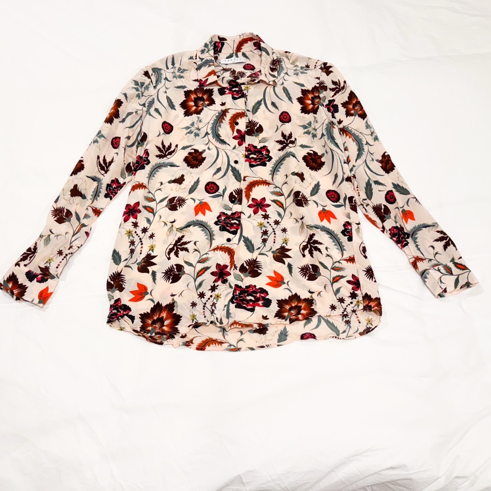 Sandro Botton-Up Pink Floral Blouse Shirt